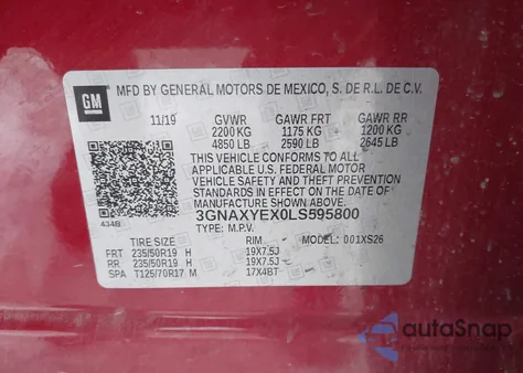 2020 Chevrolet Equinox Awd Premier 2.0L Turbo from USA, damaged, VIN 3GNAXYEX0LS595800